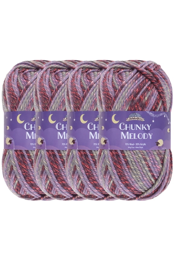 JubileeYarn Chunky Melody Yarn - 100g/Skein Bulky Wool Blend - Fireking Purple - 4 Skeins