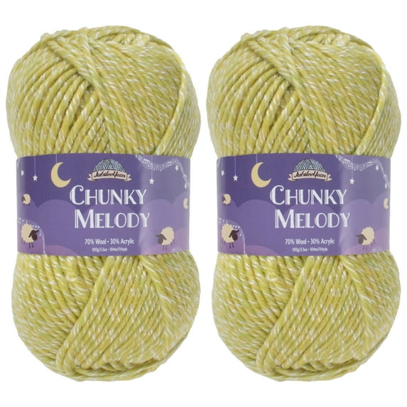 JubileeYarn Chunky Melody Yarn - 100g/Skein Bulky Wool Blend - Limeade Heather - 2 Skeins