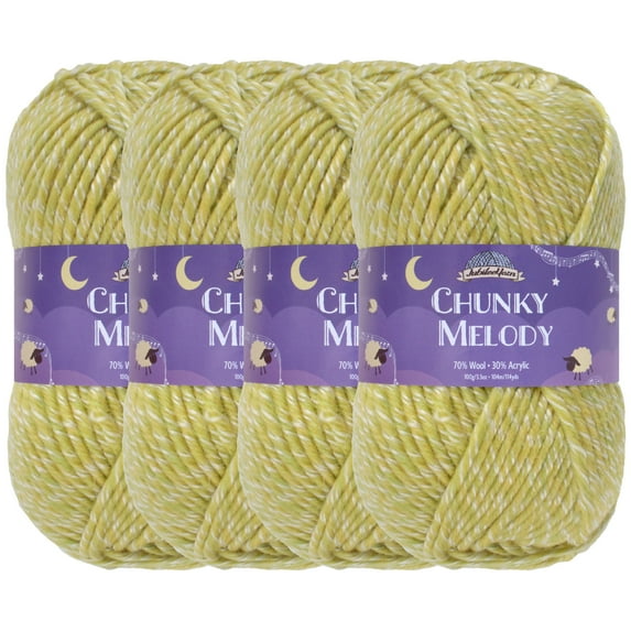 JubileeYarn Chunky Melody Yarn - 100g/Skein Bulky Wool Blend - Limeade Heather - 4 Skeins