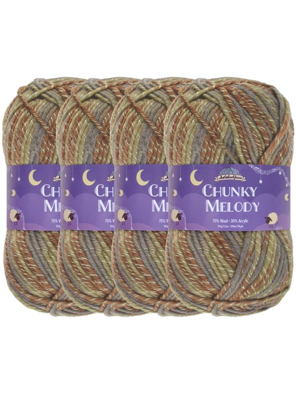 JubileeYarn Chunky Melody Yarn - 100g/Skein Bulky Wool Blend - Lodge Forest - 4 Skeins