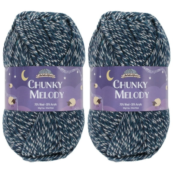 JubileeYarn Chunky Melody Yarn - 100g/Skein Bulky Wool Blend - Midnight Heather - 2 Skeins