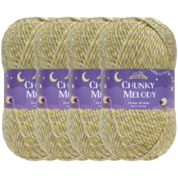 JubileeYarn Chunky Melody Yarn - 100g/Skein Bulky Wool Blend - Sage Heather - 4 Skeins