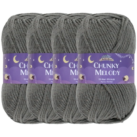 JubileeYarn Chunky Melody Yarn - Bulky Wool Blend - 100g/Skein - Charcoal - 4 Skeins