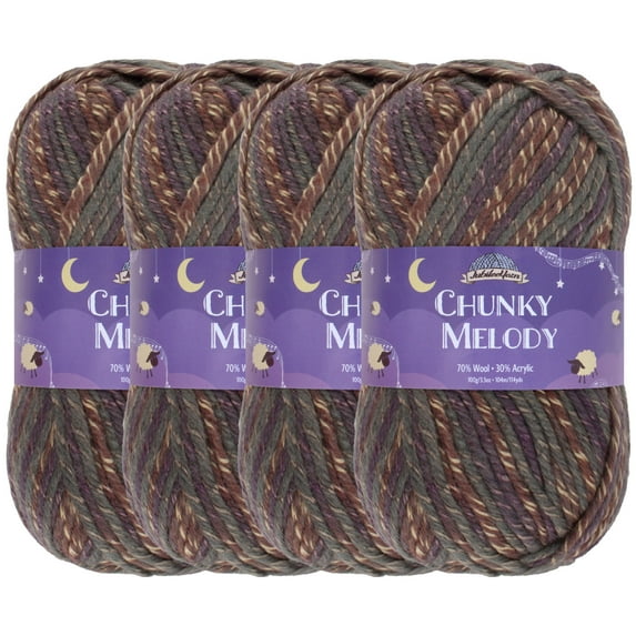 JubileeYarn Chunky Melody Yarn - 100g/Skein Bulky Wool Blend - Fieldstone Purple - 4 Skeins