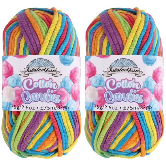 JubileeYarn Cotton Candies Yarn - 75g/Skein Cotton Blend - Rainbow Sour - 2 Skeins