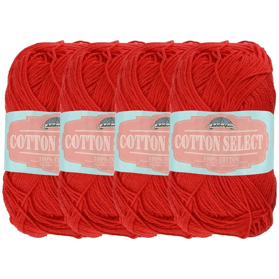 JubileeYarn Cotton Select Yarn - 50g/Skein Sport Weight - Cardinal Red - 4 Skeins