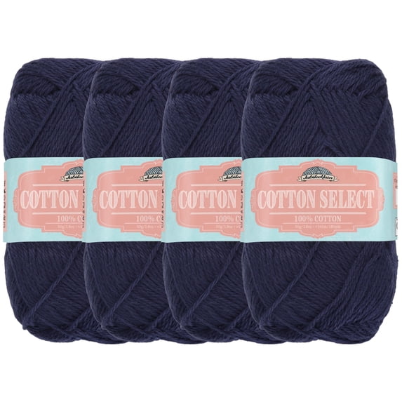 JubileeYarn Cotton Select Yarn - 50g/Skein Sport Weight - Deep Ocean Blue - 4 Skeins