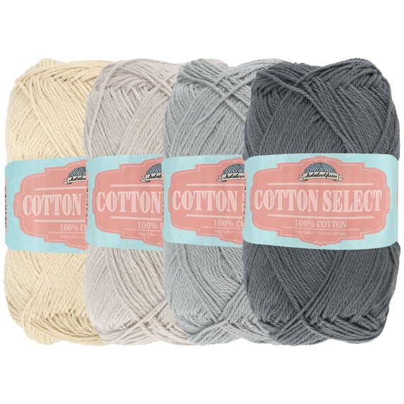 JubileeYarn Cotton Select Yarn - 50g/Skein Sport Weight - Shades of Grey - 4 Skeins