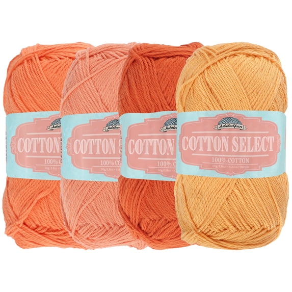 JubileeYarn Cotton Select Yarn - 50g/Skein Sport Weight - Shades of Orange - 4 Skeins