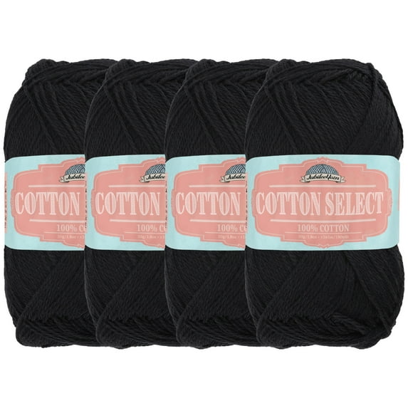 JubileeYarn Cotton Select Yarn - 50g/Skein Sport Weight - Witching Hour Black - 4 Skeins
