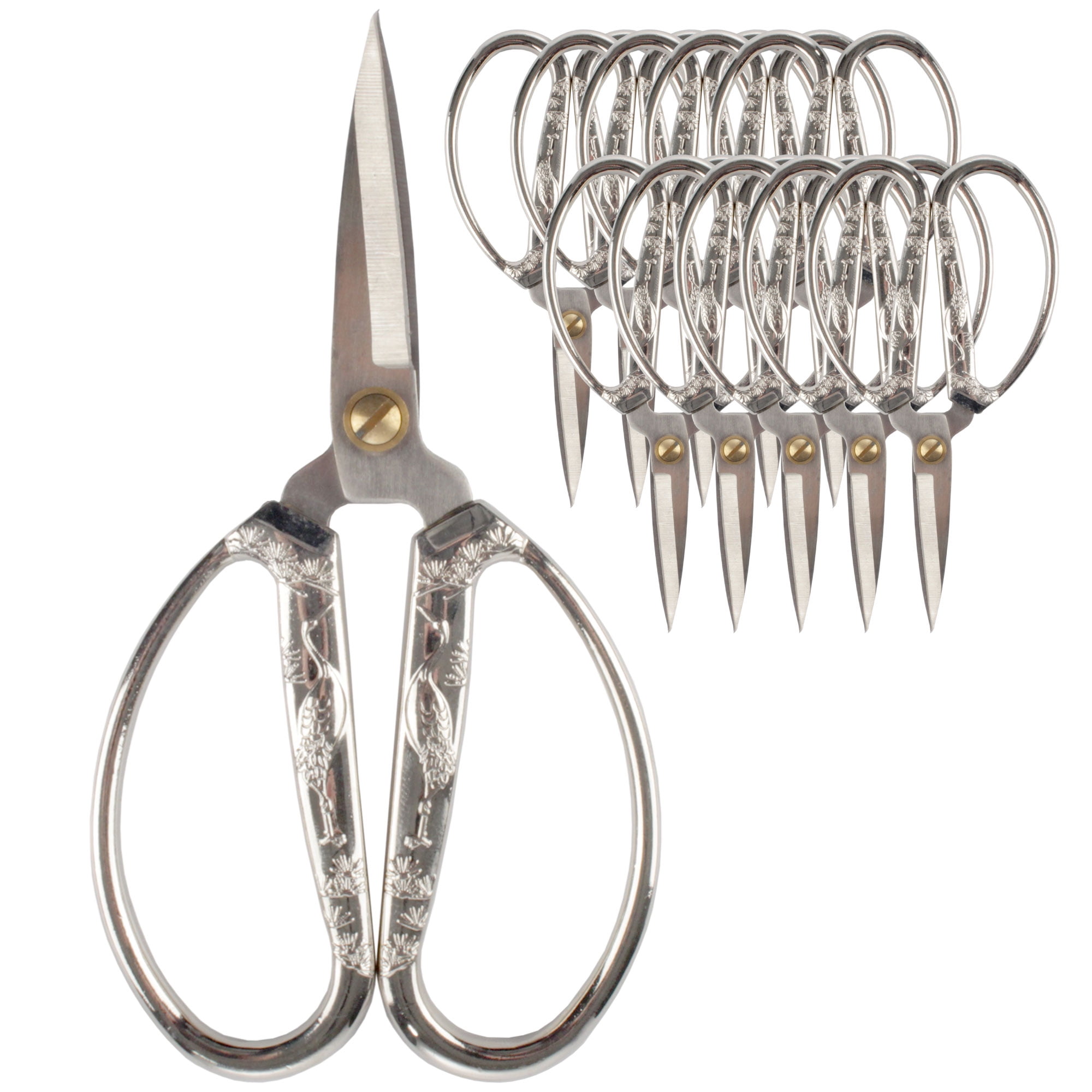 JubileeYarn Crane Motif Small Embroidery Craft Scissors - Brushed Nickel - 10 Pairs