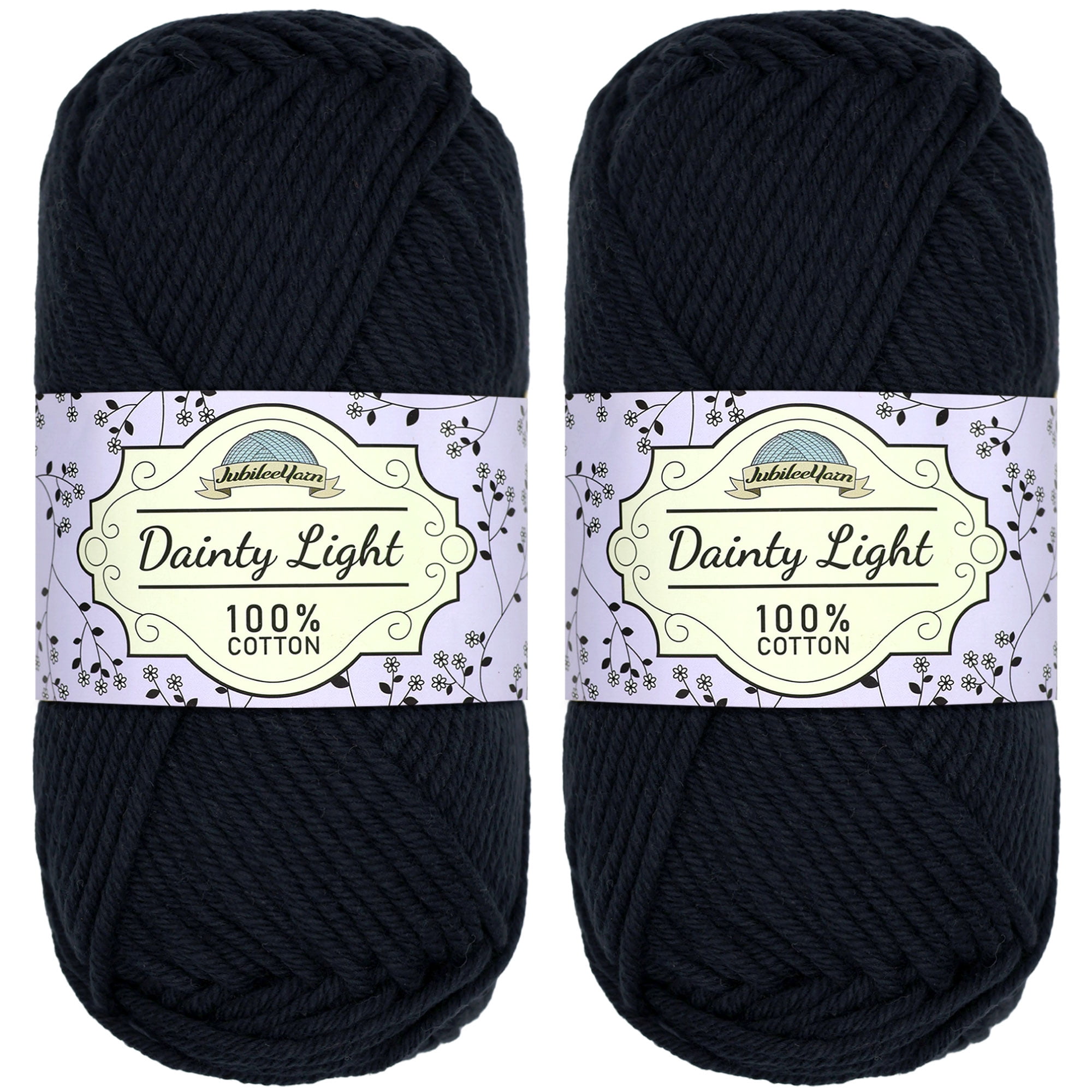 JubileeYarn Dainty Light Yarn - 100g/Skein Worsted Weight Cotton - 001 Witching Hour Black - 2 Skeins