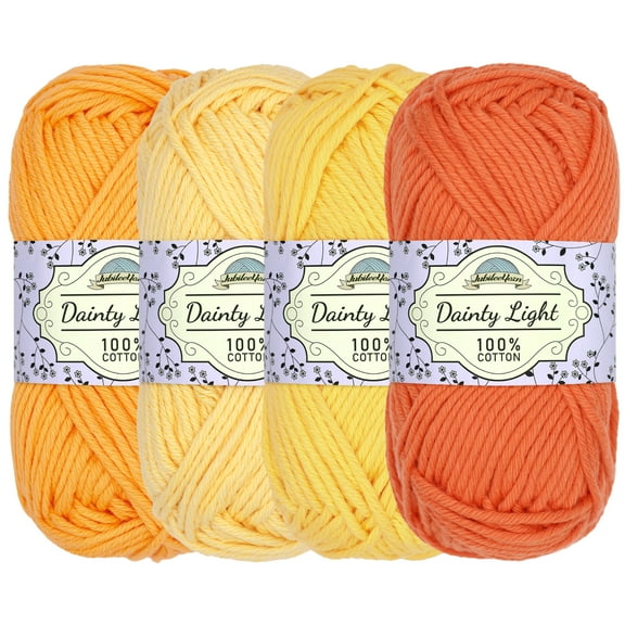 JubileeYarn Dainty Light Yarn - 100g/Skein Worsted Weight Cotton - Shades of Yellow - 4 Skeins