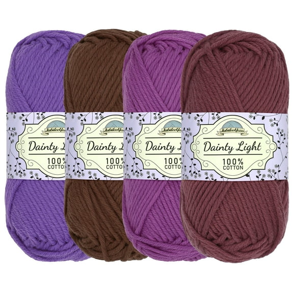 JubileeYarn Dainty Light Yarn - 100g/Skein Worsted Weight Cotton - Shades of Purple - 4 Skeins