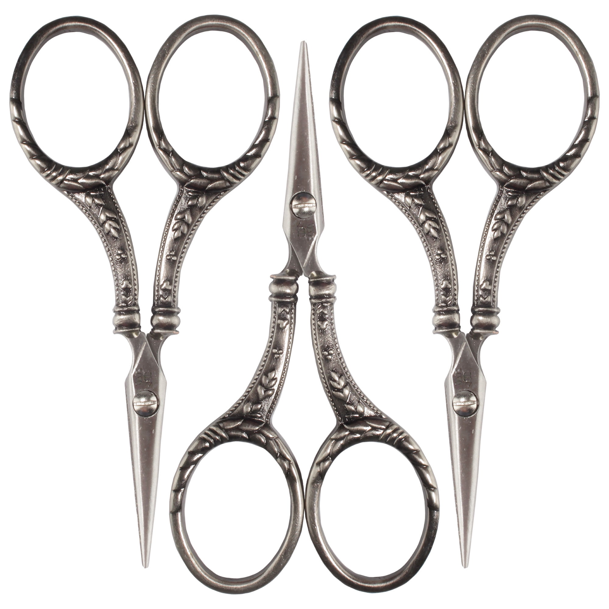JubileeYarn Decorative Floral Embroidery Craft Scissors - Antique Silver - 3 Pairs