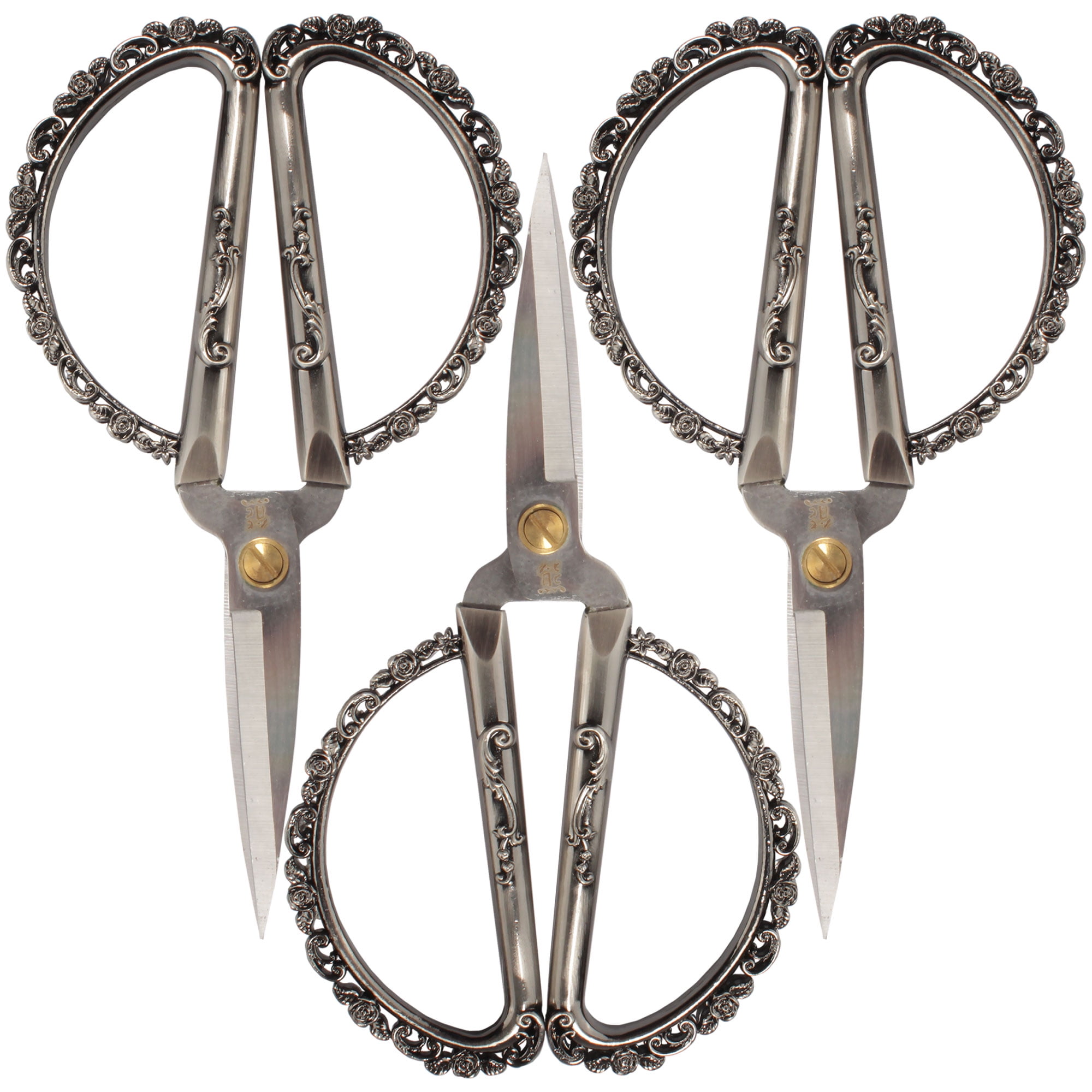 JubileeYarn Delicate Roses Embroidery Craft Scissors - Gunmetal - 3 Pairs