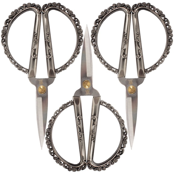 JubileeYarn Delicate Roses Embroidery Craft Scissors - Gunmetal - 3 Pairs