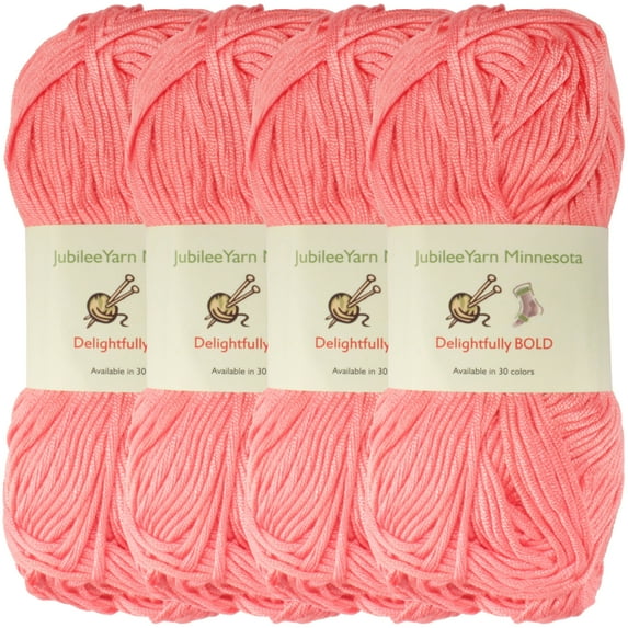 JubileeYarn Delightfully BOLD Yarn - Bamboo Worsted Weight - 100g/Skein - 04 Hot Coral - 4 Skeins