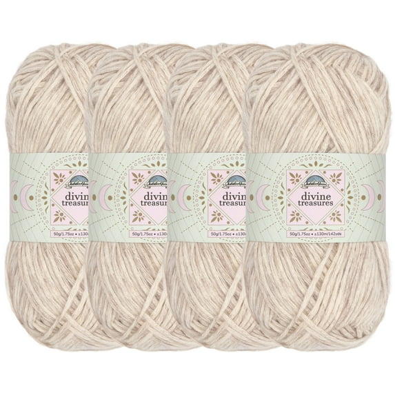JubileeYarn Divine Treasures Yarn - Fine Cotton Acrylic Blend - 50g/Skein - Crystal Skull - Heathered Vanilla Pearl Beige - Crochet and Knitting - 4 Skeins