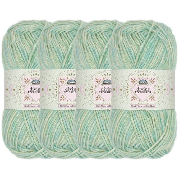 JubileeYarn Divine Treasures Yarn - Fine Cotton Acrylic Blend - 50g/Skein - Hand of Glory - Heathered Pastel Green - Crochet and Knitting - 4 Skeins