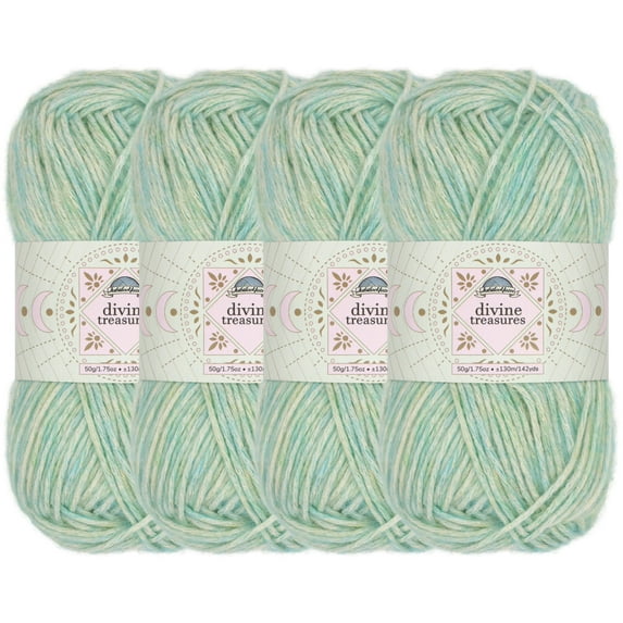 JubileeYarn Divine Treasures Yarn - Fine Cotton Acrylic Blend - 50g/Skein - Hand of Glory - Heathered Pastel Green - Crochet and Knitting - 4 Skeins