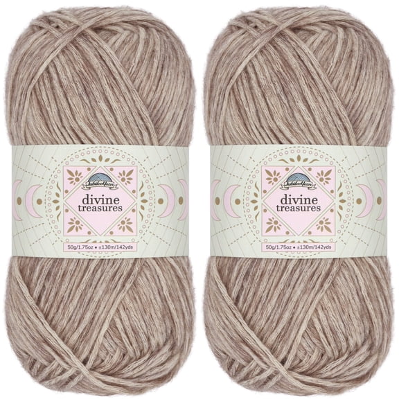 JubileeYarn Divine Treasures Yarn - Fine Cotton Acrylic Blend - 50g/Skein - Houyi's Bow - Heathered Light Tan Brown - Crochet and Knitting - 2 Skeins