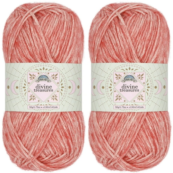 JubileeYarn Divine Treasures Yarn - Fine Cotton Acrylic Blend - 50g/Skein - Manna Machine - Heathered Faded Red - Crochet and Knitting - 2 Skeins