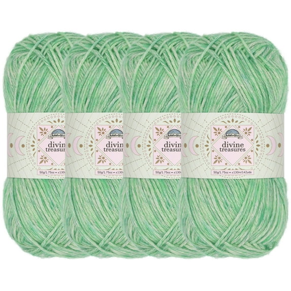 JubileeYarn Divine Treasures Yarn - Fine Cotton Acrylic Blend - 50g/Skein - Mermaid Tears - Heathered Algae Green - Crochet and Knitting - 4 Skeins