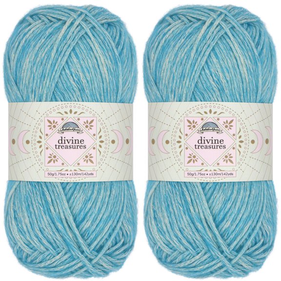 JubileeYarn Divine Treasures Yarn - Fine Cotton Acrylic Blend - 50g/Skein - Unspoken Water - Heathered Light Sea Blue - Crochet and Knitting - 2 Skeins