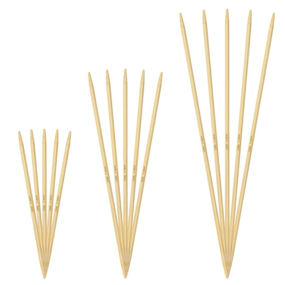 JubileeYarn Double Point Bamboo Knitting Needles Set - 3 Sizes (5 Needles/Size) - 4.0mm - Natural Finish