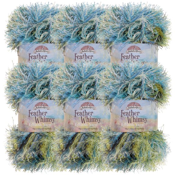 JubileeYarn Feather Whimsy Eyelash Yarn - 50g/Skein Fine Polyester Faux Fur - Peacock - 6 Skeins