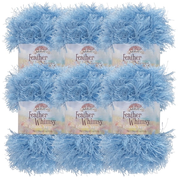 JubileeYarn Feather Whimsy Eyelash Yarn - 50g/Skein Fine Polyester Faux Fur - Sapphire - 6 Skeins