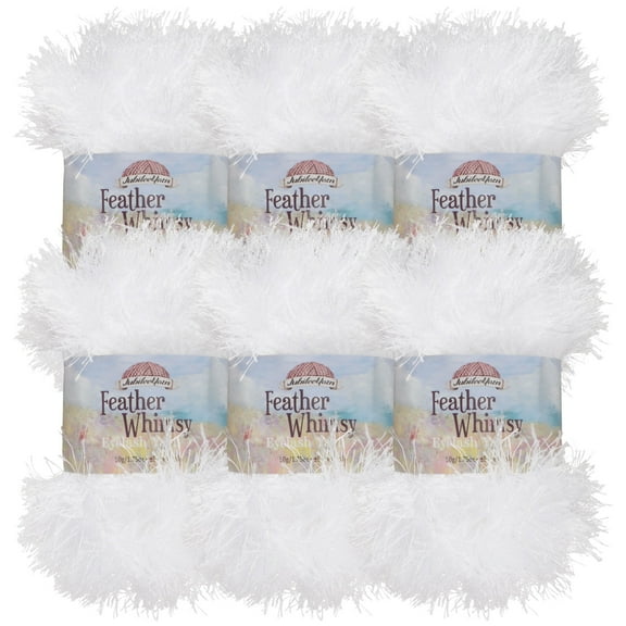JubileeYarn Feather Whimsy Eyelash Yarn - 50g/Skein Fine Polyester Faux Fur - Sparkle White - 6 Skeins