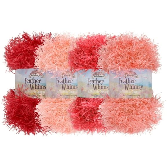 JubileeYarn Feather Whimsy Eyelash Yarn - 50g/Skein Fine Polyester Faux Fur - Shades of Red - 4 Skeins