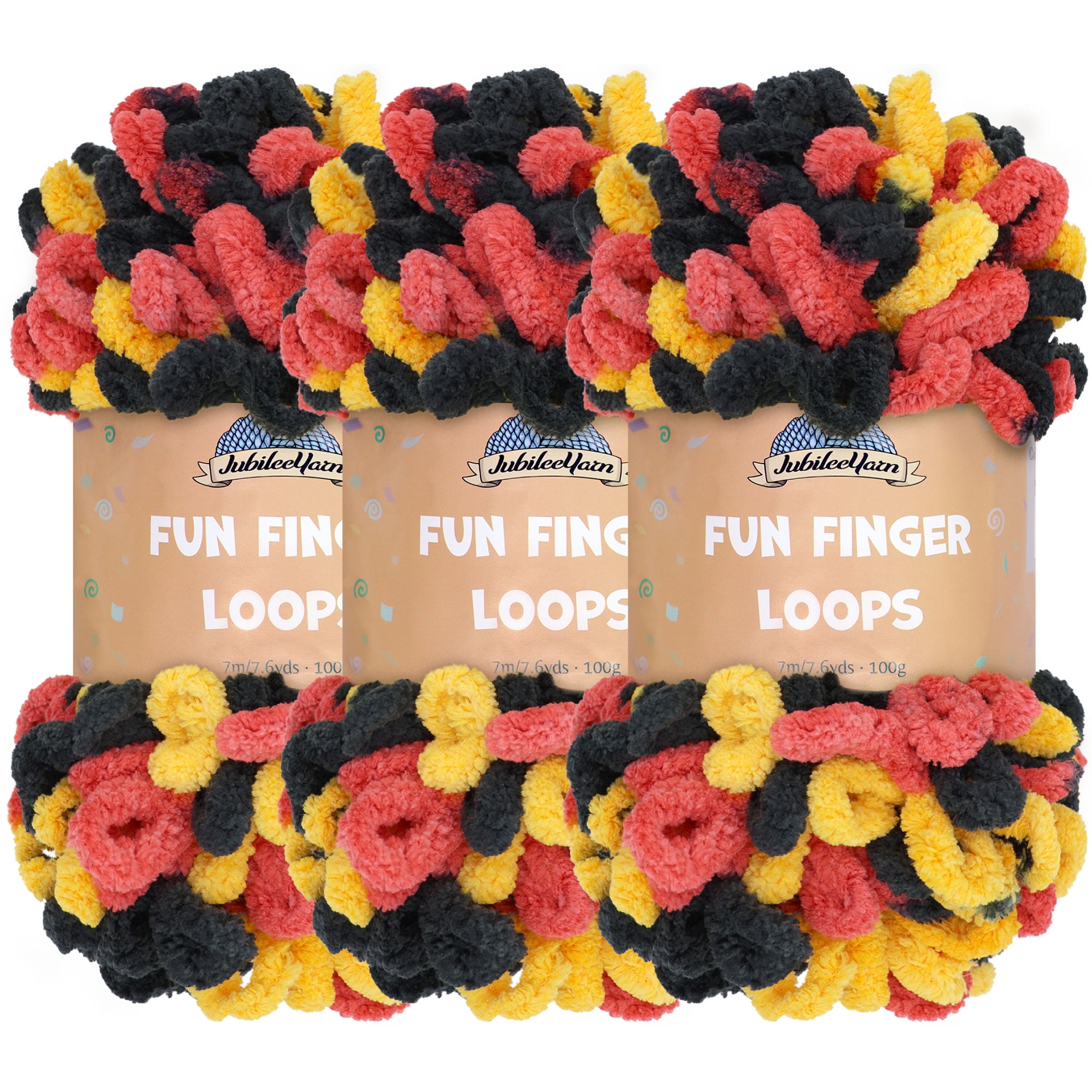 JubileeYarn Fun Finger Loops Yarn - Jumbo Polyester - Team Spirit Colors - 100g/Skein - Red Yellow Black - 3 Skeins