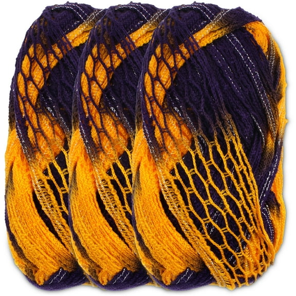 JubileeYarn Fishnet Yarn w/ Silver Lining - 100g/skein - Royal Purple and Gold - 3 Skeins