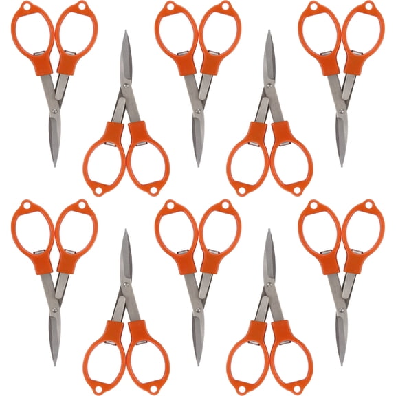 JubileeYarn Foldy Friends Foldable Scissors TSA Compliant and Portable, Compact, Safe Travel Scissors, Stainless Steel Retractable, Orange - 10 Units
