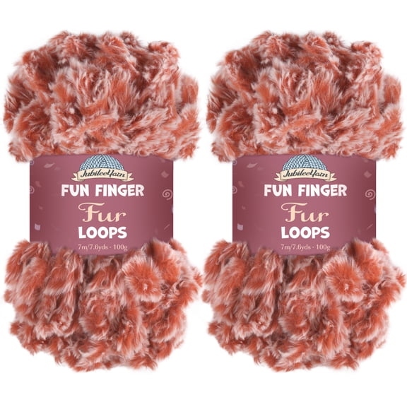 JubileeYarn Fun Finger Faux Fur Loops Yarn - 200g/Skein Jumbo Polyester - Red and White - 2 Skeins
