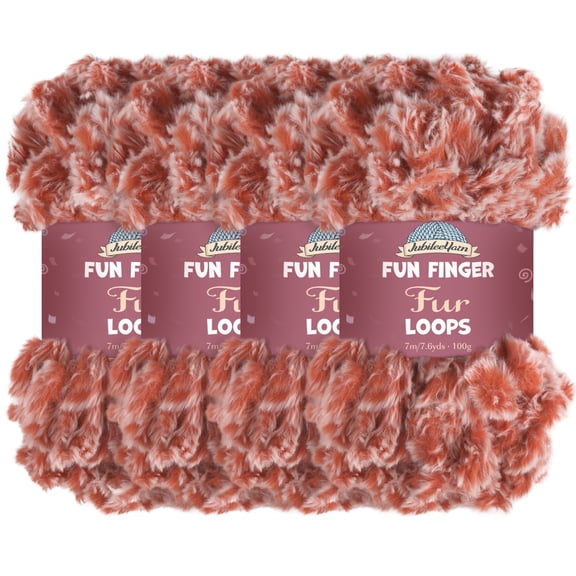 JubileeYarn Fun Finger Faux Fur Loops Yarn - 200g/Skein Jumbo Polyester - Red and White - 4 Skeins