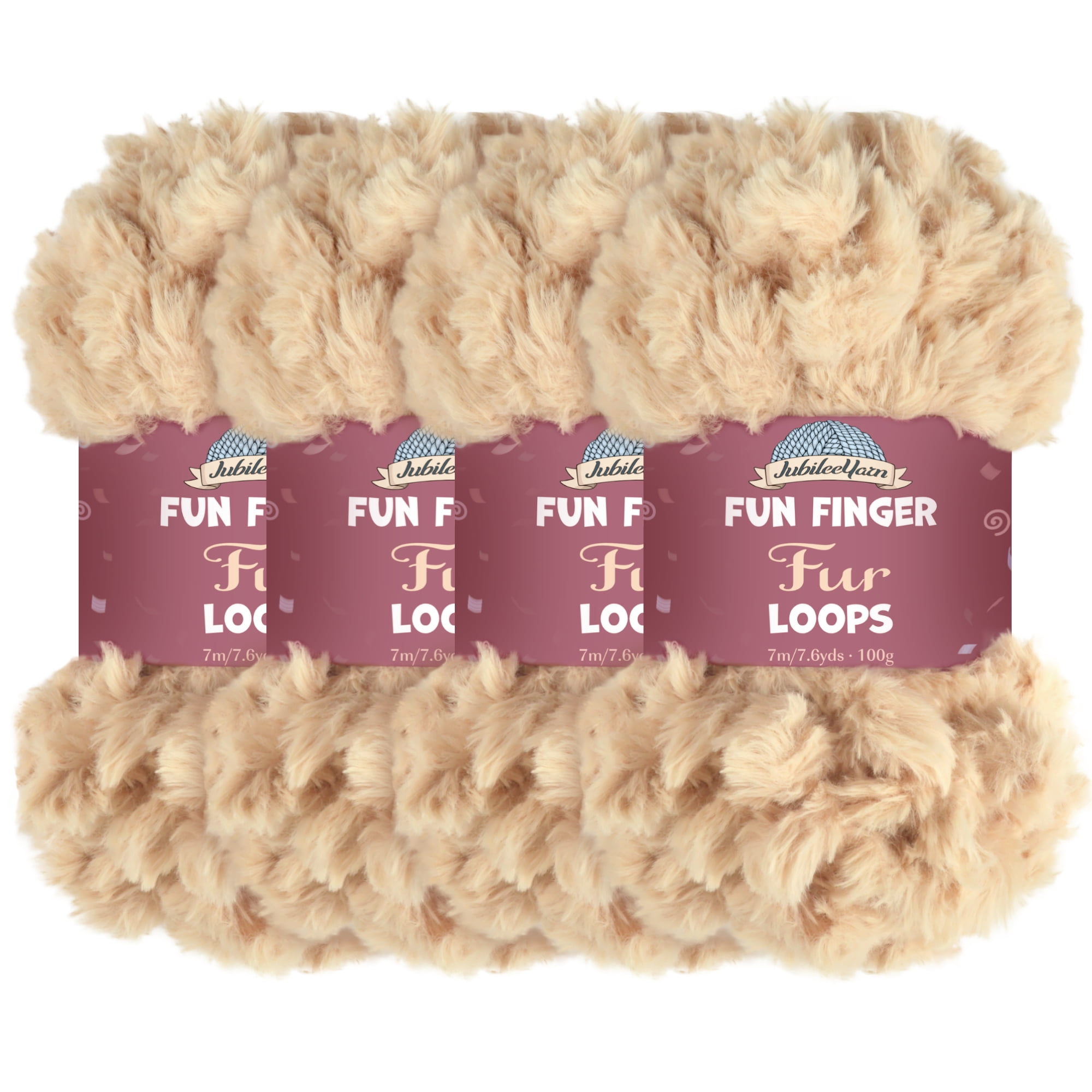 JubileeYarn Fun Finger Faux Fur Loops Yarn - 200g/Skein Jumbo Polyester - Sand - 4 Skeins