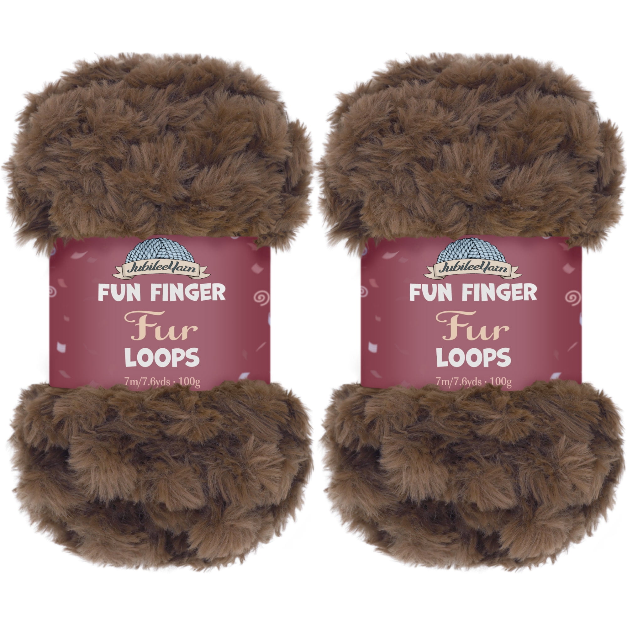 JubileeYarn Fun Finger Faux Fur Loops Yarn - 200g/Skein Jumbo Polyester - Chestnut Brown - 2 Skeins