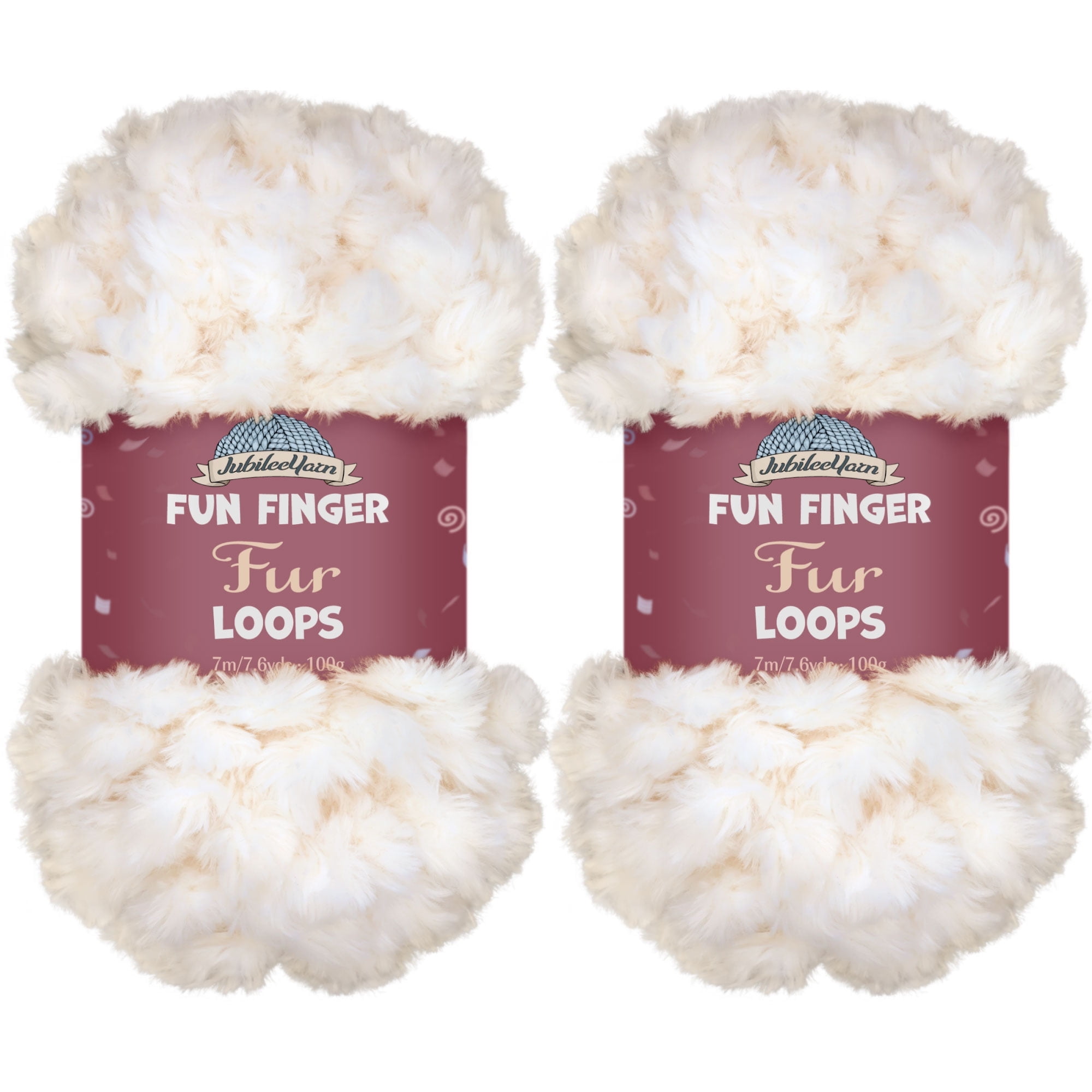 JubileeYarn Fun Finger Faux Fur Loops Yarn - 200g/Skein Jumbo Polyester - White - 2 Skeins