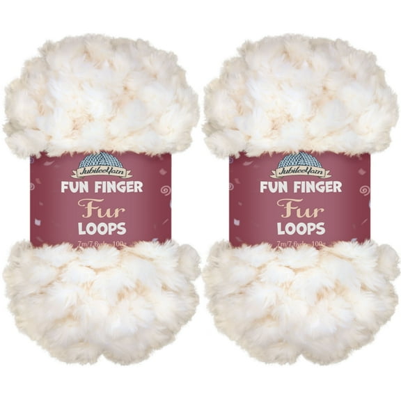JubileeYarn Fun Finger Fur Loops Yarn - 200g/Skein Polyester Jumbo Weight Loop Yarn - White - 2 Skeins