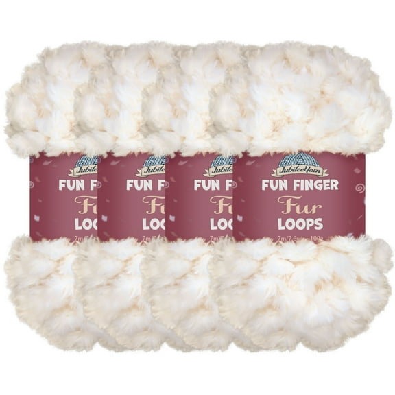 JubileeYarn Fun Finger Fur Loops Yarn - 200g/Skein Polyester Jumbo Weight Loop Yarn - White - 4 Skeins