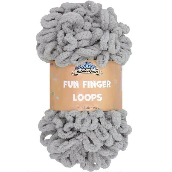 JubileeYarn Fun Finger Loops Yarn - 100g/Skein Jumbo Polyester - Light Grey - 1 Skein