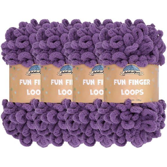 JubileeYarn Fun Finger Loops Yarn - 100g/Skein Jumbo Polyester - Grape Compote - 4 Skeins