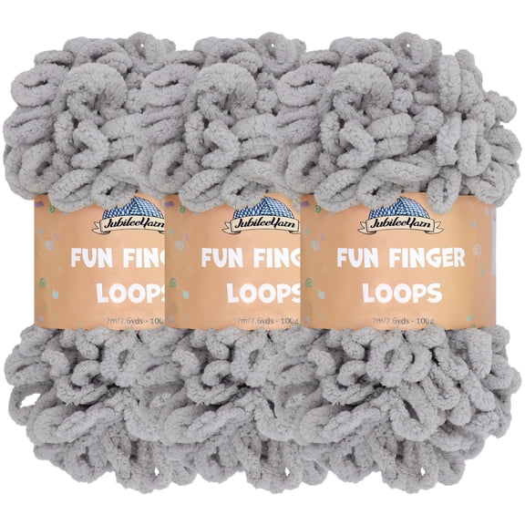 JubileeYarn Fun Finger Loops Yarn - 100g/Skein Jumbo Polyester - Light Grey - 3 Skeins