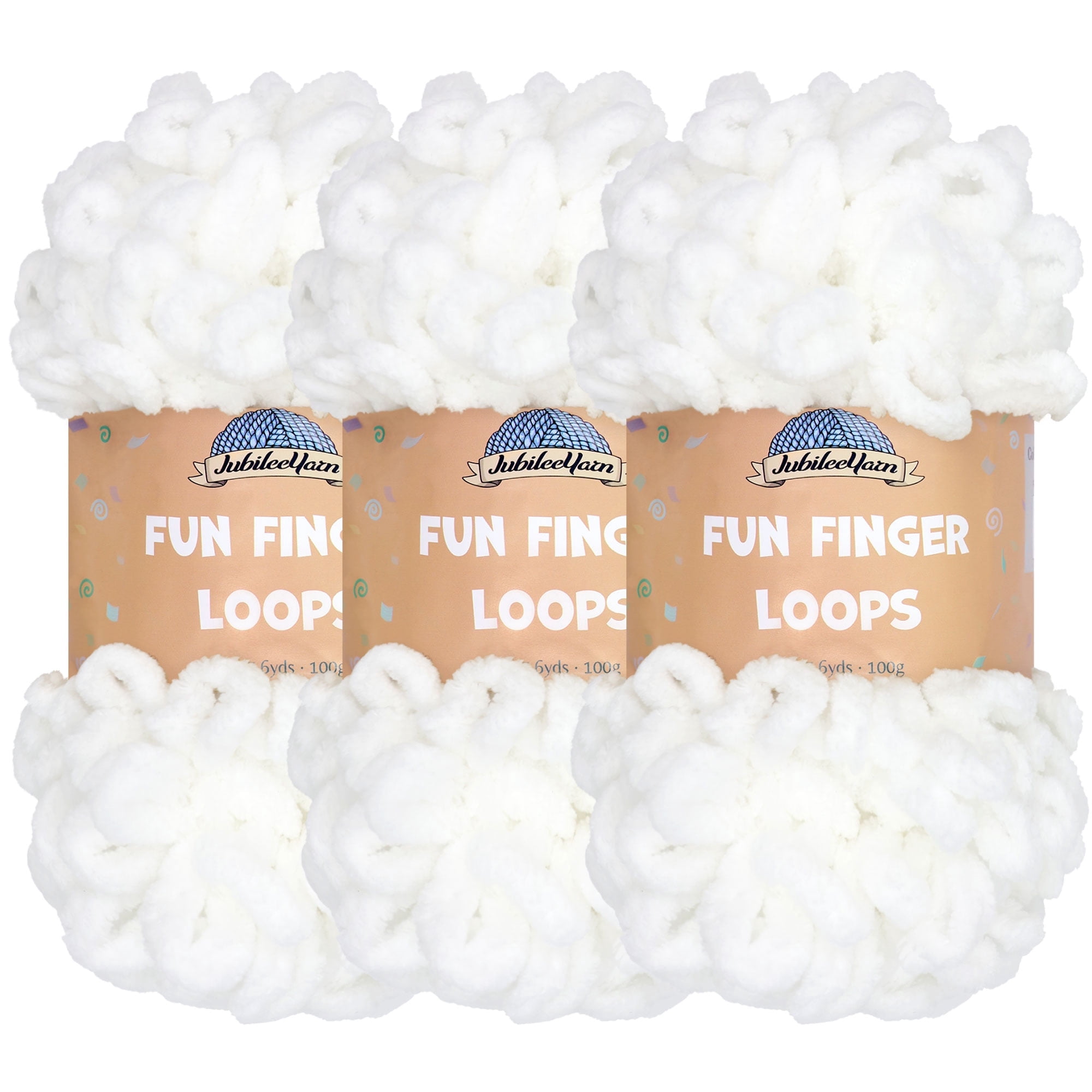 JubileeYarn Fun Finger Loops Yarn - 100g/Skein Jumbo Polyester - White - 3 Skeins