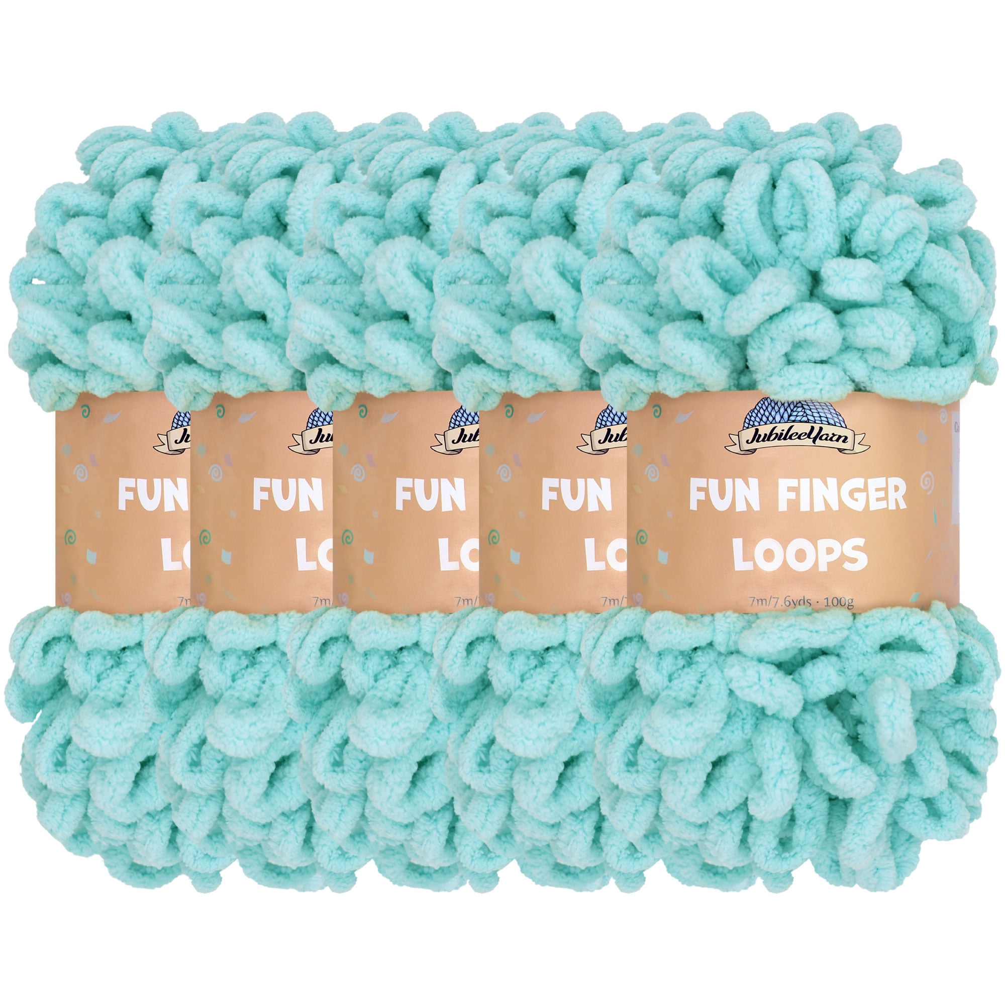 JubileeYarn Fun Finger Loops Yarn - 100g/Skein Jumbo Polyester - Blue - 5 Skeins