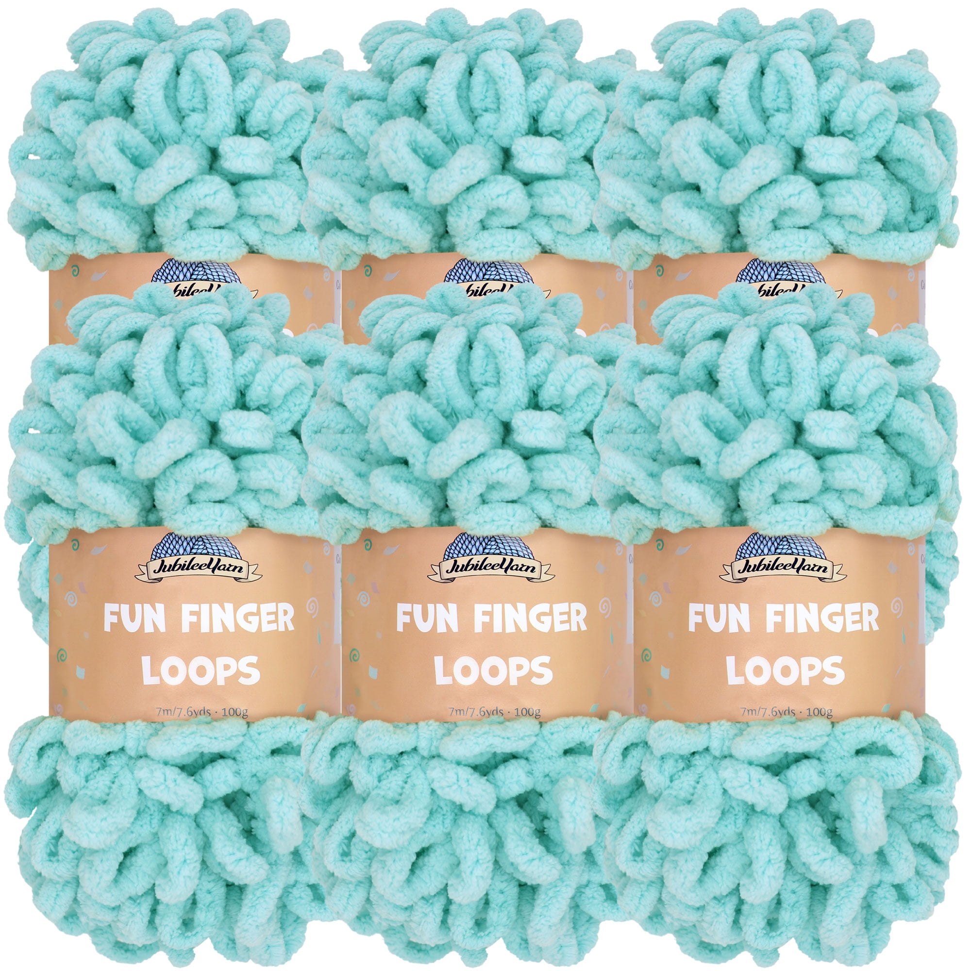 JubileeYarn Fun Finger Loops Yarn - 100g/Skein Jumbo Polyester - Blue - 6 Skeins